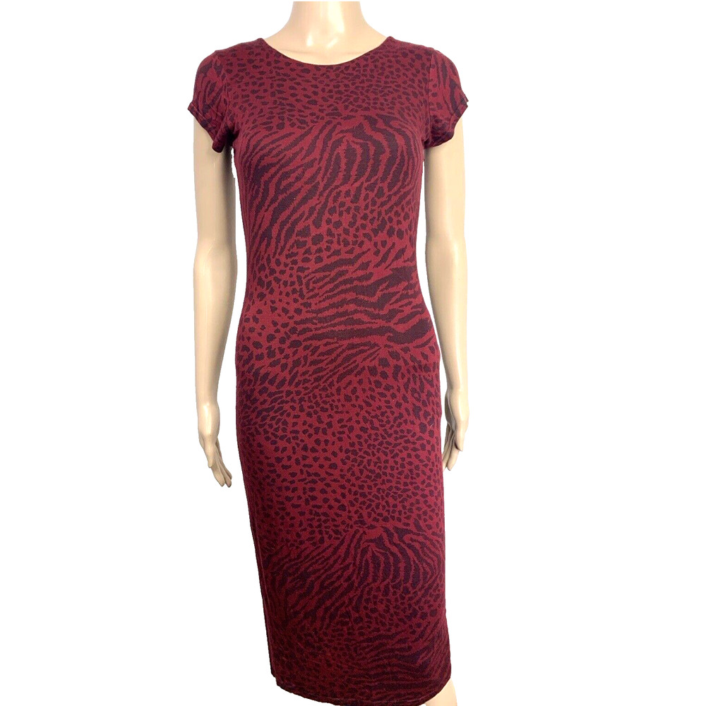 Missguided Dress Womens Small Red Black Bodycon Stretch Pullover Tigerโ Print